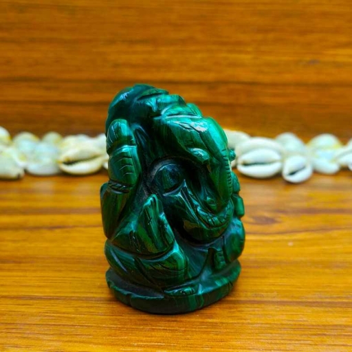 Natural Malachite Gemstone Handcarved Lord Ganesh Carving Statue